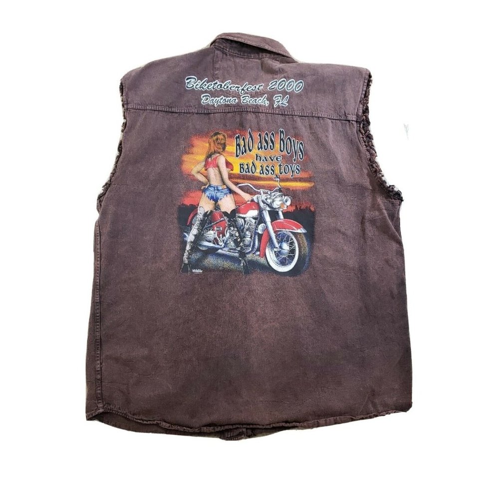 Vintage Biketoberfest Daytona 2000 Y2K Vest Sleeveless Shirt Button Up Bad Boys